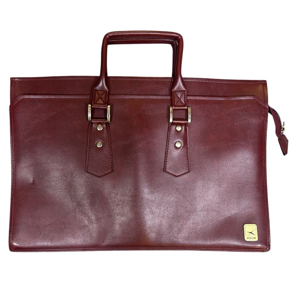 Vintage Burgundy Airway Industries Briefcase Attache Airlines Expandable Bag